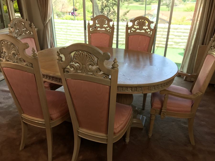 Stunning Double Pedestal Dining Table With Six Heavy Solid Chairs And Two Leaves [Photo 5]