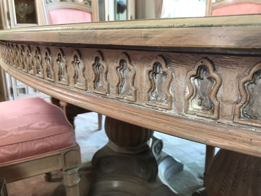 Stunning Double Pedestal Dining Table With Six Heavy Solid Chairs And Two Leaves [Photo 12]