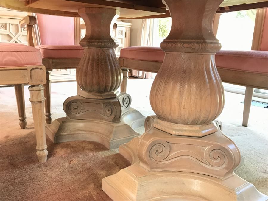 Stunning Double Pedestal Dining Table With Six Heavy Solid Chairs And Two Leaves [Photo 11]