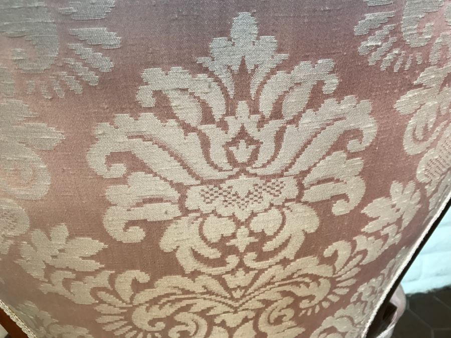 Beautiful Pair Of Carved Wood Armchairs With Tufted Light Pink Upholstery [Photo 13]