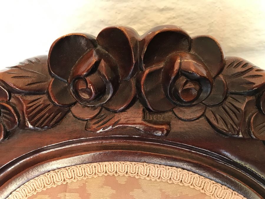 Beautiful Pair Of Carved Wood Armchairs With Tufted Light Pink Upholstery [Photo 16]