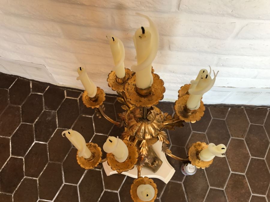 Stunning Designer 10 Candle Gilt Wood And Metal Candelabra [Photo 7]