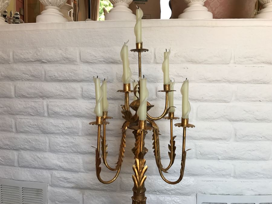 Stunning Designer 10 Candle Gilt Wood And Metal Candelabra [Photo 2]