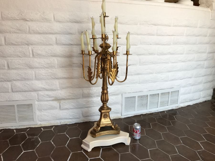 Stunning Designer 10 Candle Gilt Wood And Metal Candelabra [Photo 12]