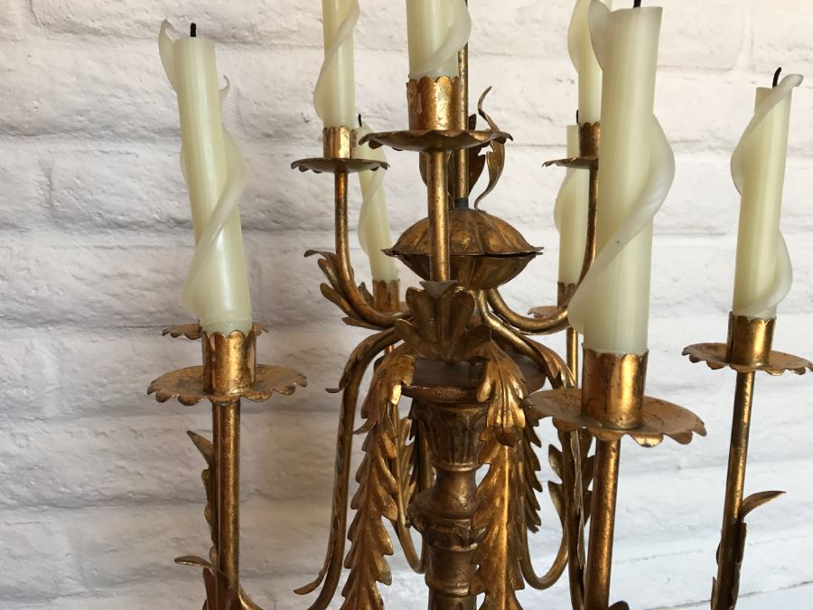 Stunning Designer 10 Candle Gilt Wood And Metal Candelabra [Photo 4]