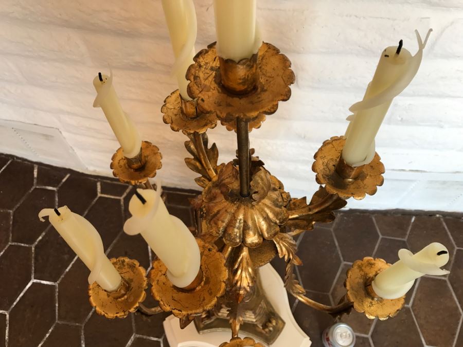 Stunning Designer 10 Candle Gilt Wood And Metal Candelabra [Photo 8]