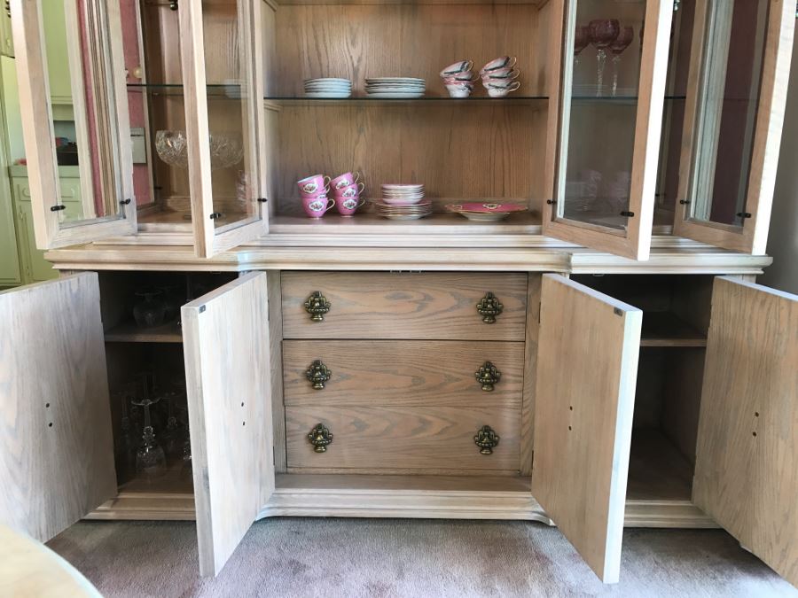Vintage White Designer Lighted Wooden China Cabinet With Hutch - Matches Dining Table [Photo 9]