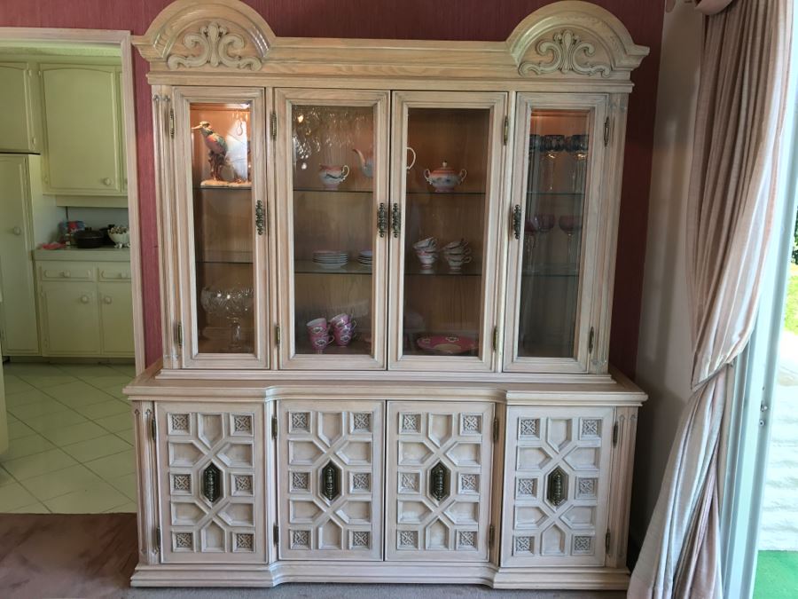 Vintage White Designer Lighted Wooden China Cabinet With Hutch - Matches Dining Table [Photo 4]