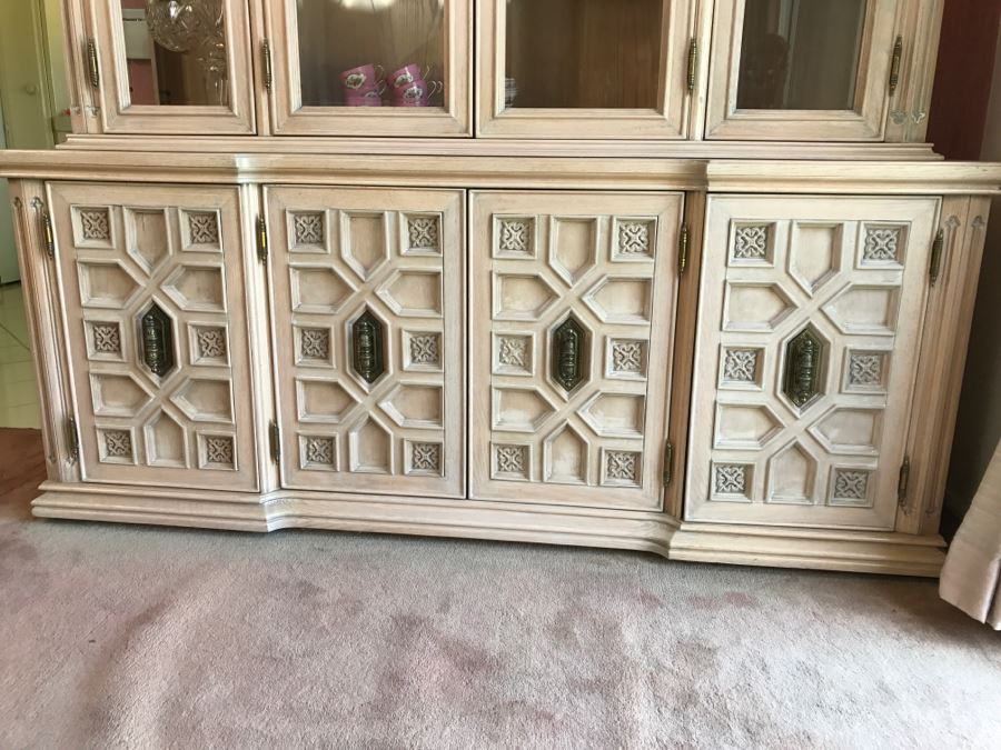 Vintage White Designer Lighted Wooden China Cabinet With Hutch - Matches Dining Table [Photo 5]