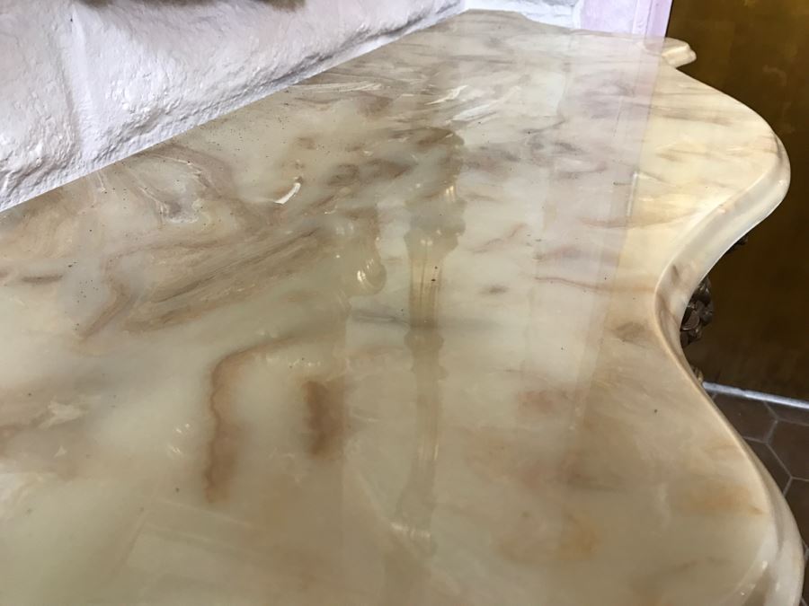 Fine Gilt Wood Wall Mirror With Matching Marble Top Entry Way Console Table Carved With Flowers And Acanthus Leaves [Photo 10]