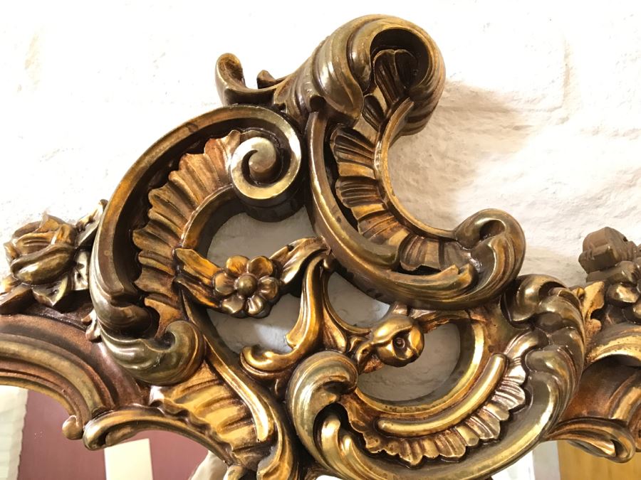 Fine Gilt Wood Wall Mirror With Matching Marble Top Entry Way Console Table Carved With Flowers And Acanthus Leaves [Photo 15]