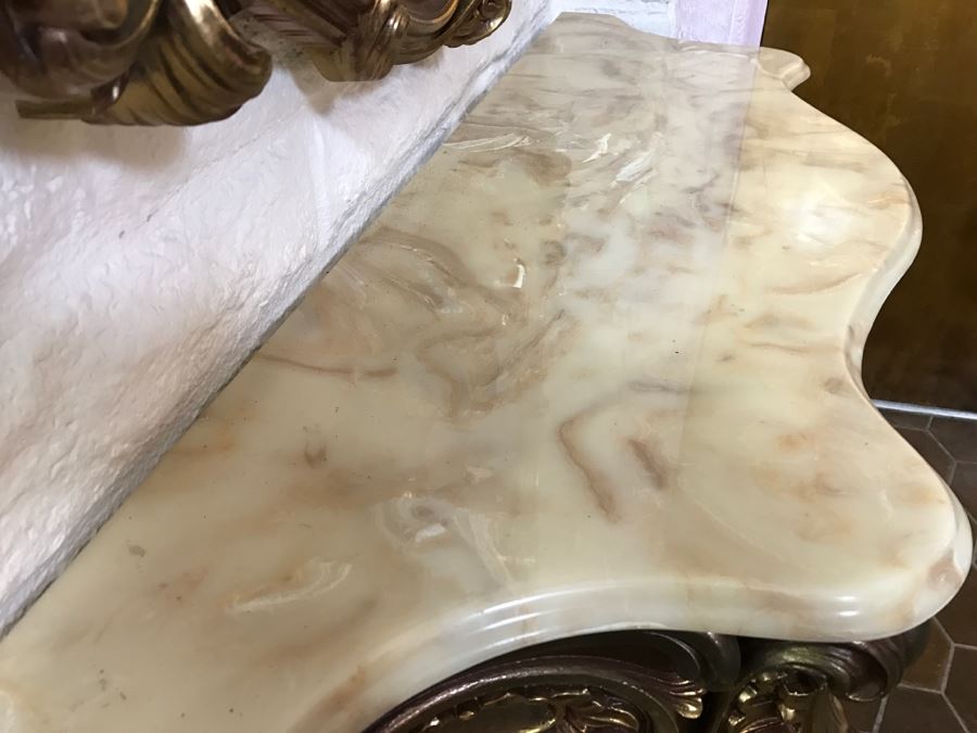 Fine Gilt Wood Wall Mirror With Matching Marble Top Entry Way Console Table Carved With Flowers And Acanthus Leaves [Photo 12]