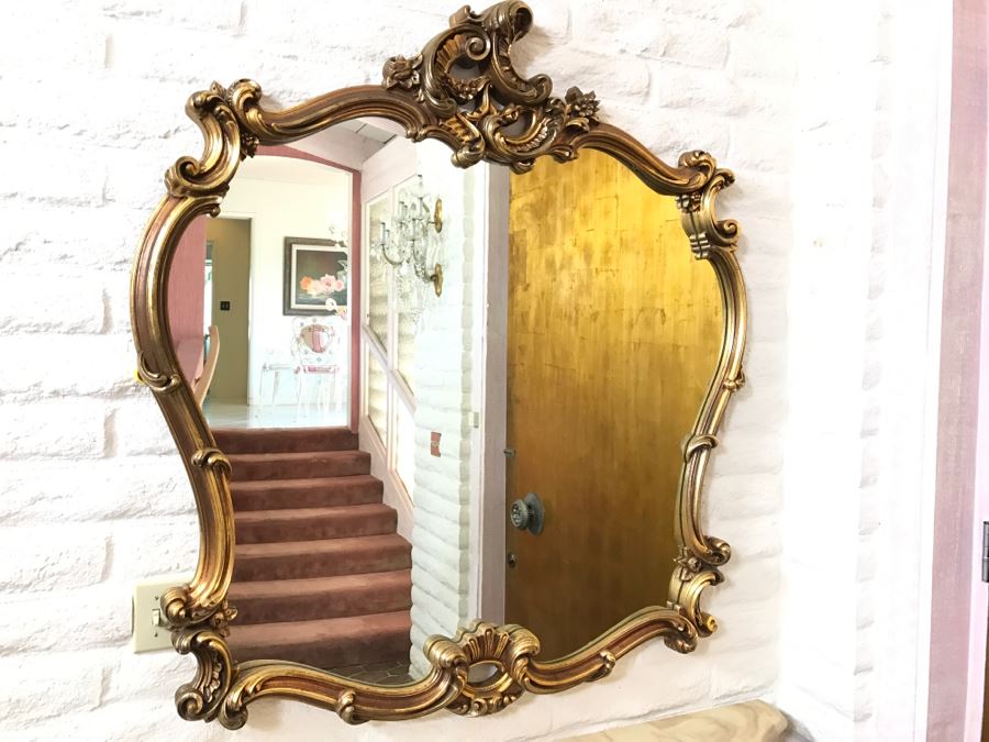 Fine Gilt Wood Wall Mirror With Matching Marble Top Entry Way Console Table Carved With Flowers And Acanthus Leaves [Photo 14]