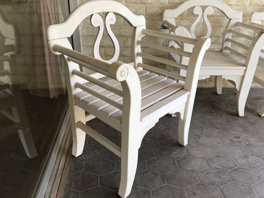 Set Of 4 Teak Wood Outdoor Chairs Painted White [Photo 2]