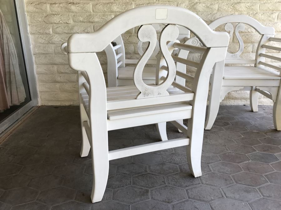 Set Of 4 Teak Wood Outdoor Chairs Painted White [Photo 3]