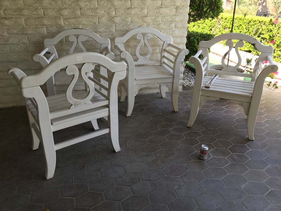 Set Of 4 Teak Wood Outdoor Chairs Painted White [Photo 11]