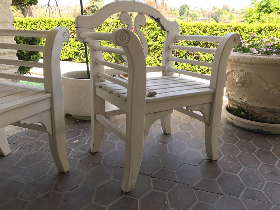 Set Of 4 Teak Wood Outdoor Chairs Painted White [Photo 7]