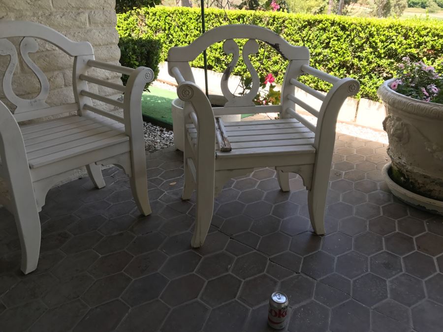 Set Of 4 Teak Wood Outdoor Chairs Painted White [Photo 6]