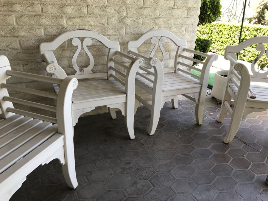 Set Of 4 Teak Wood Outdoor Chairs Painted White [Photo 5]