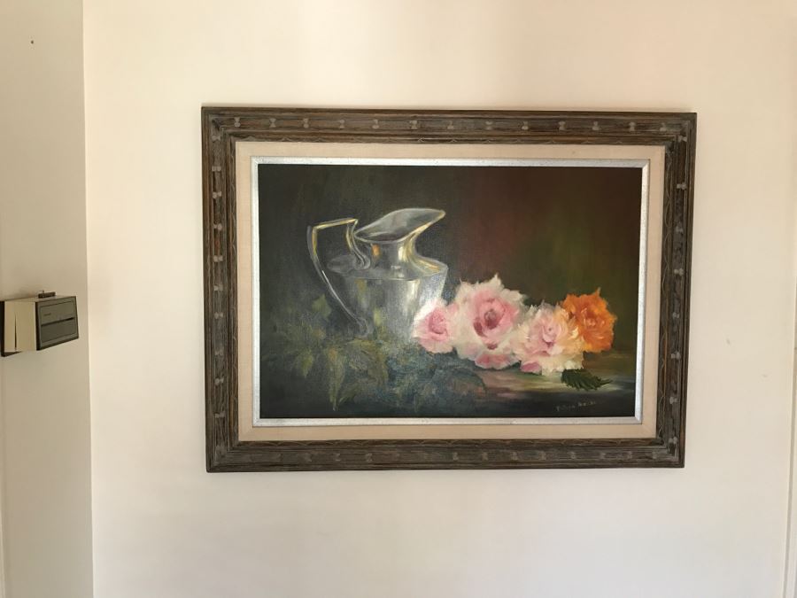 Original Oil Painting Of Roses And Silver Pitcher By Philipa Henschel Del Mar, CA Artist [Photo 2]