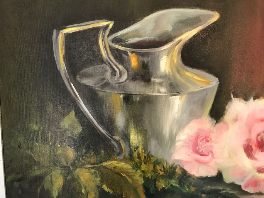 Original Oil Painting Of Roses And Silver Pitcher By Philipa Henschel Del Mar, CA Artist [Photo 6]