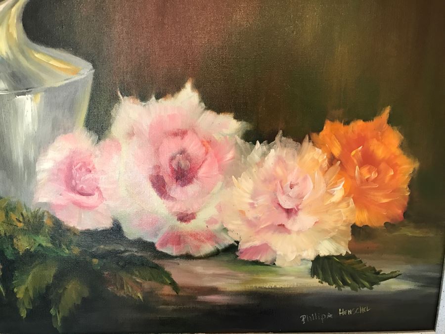 Original Oil Painting Of Roses And Silver Pitcher By Philipa Henschel Del Mar, CA Artist [Photo 10]