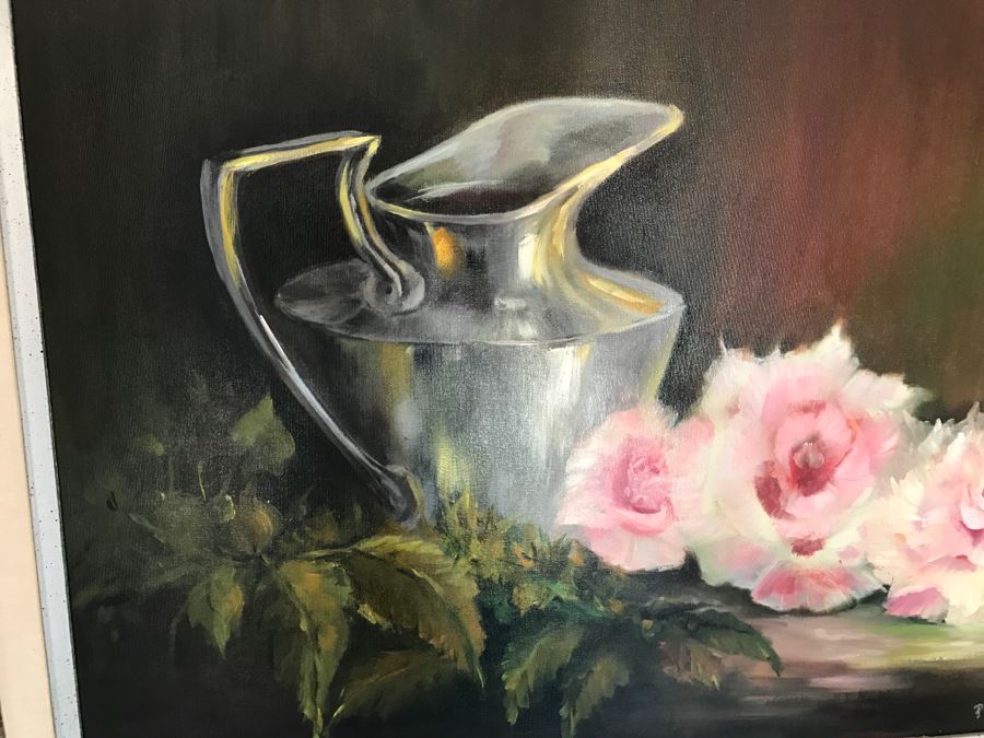 Original Oil Painting Of Roses And Silver Pitcher By Philipa Henschel Del Mar, CA Artist [Photo 11]