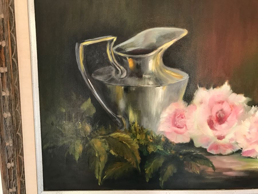 Original Oil Painting Of Roses And Silver Pitcher By Philipa Henschel Del Mar, CA Artist [Photo 5]