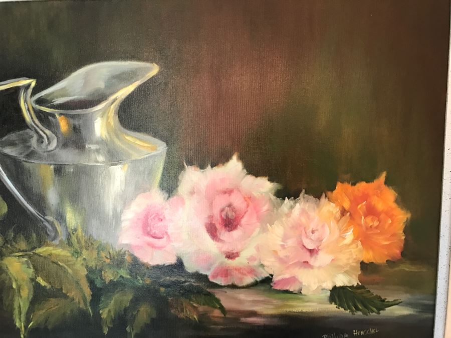 Original Oil Painting Of Roses And Silver Pitcher By Philipa Henschel Del Mar, CA Artist [Photo 7]