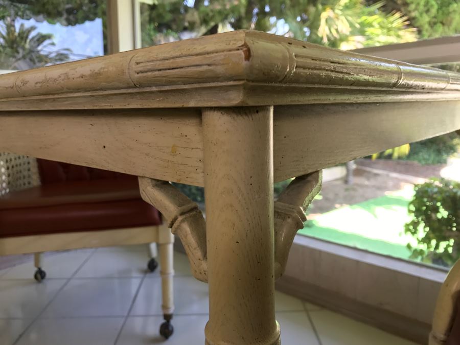 Hollywood Regency Card Table With Two Cane Sided Chairs On Casters [Photo 6]