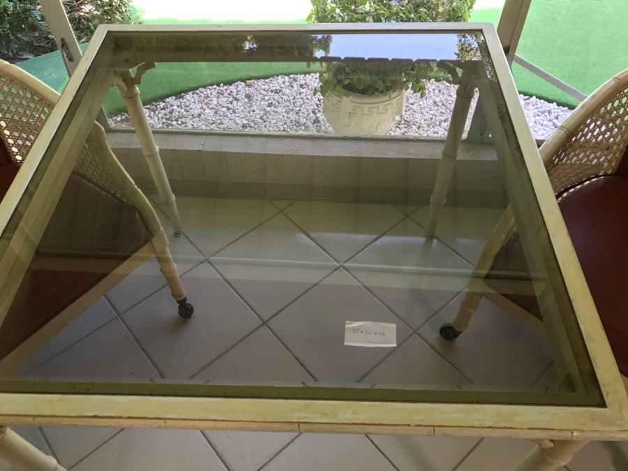 Hollywood Regency Card Table With Two Cane Sided Chairs On Casters [Photo 11]