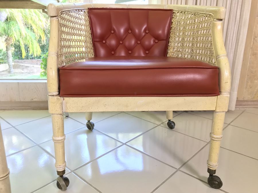 Hollywood Regency Card Table With Two Cane Sided Chairs On Casters [Photo 2]