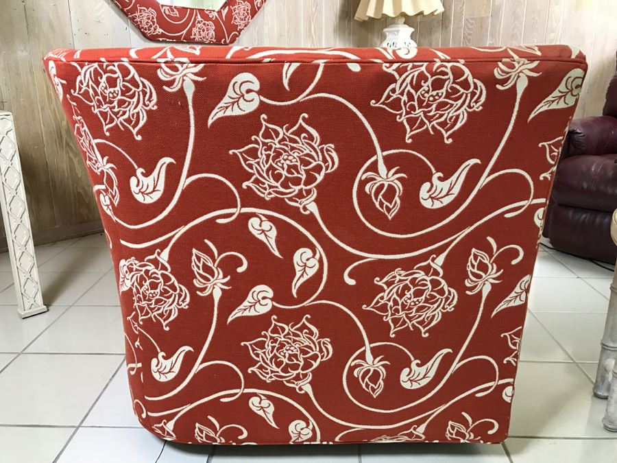 Upholstered Sofa On Casters And Matching Upholstered Mirror [Photo 10]