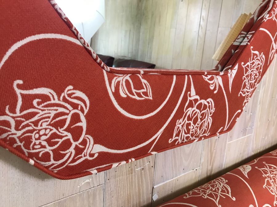 Upholstered Sofa On Casters And Matching Upholstered Mirror [Photo 7]