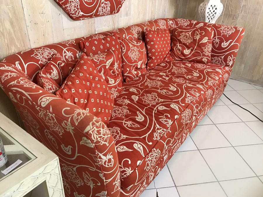 Upholstered Sofa On Casters And Matching Upholstered Mirror [Photo 5]