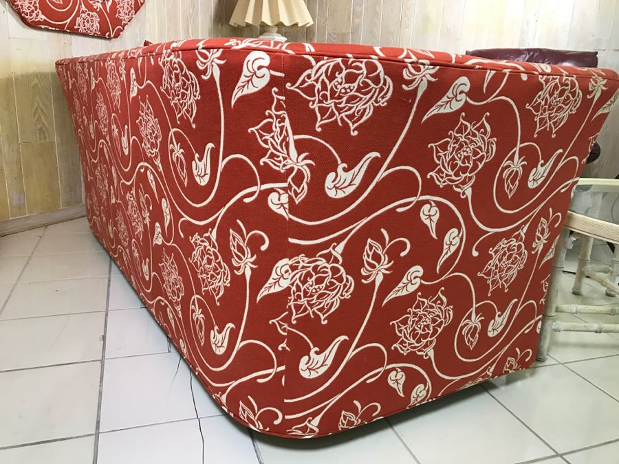 Upholstered Sofa On Casters And Matching Upholstered Mirror [Photo 12]