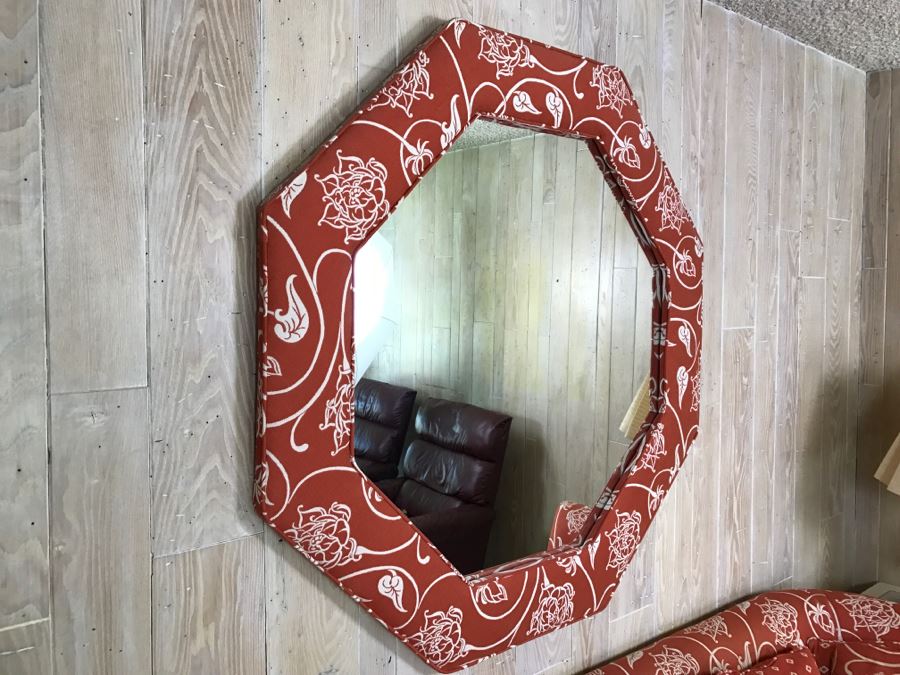 Upholstered Sofa On Casters And Matching Upholstered Mirror [Photo 6]