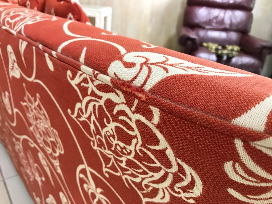 Upholstered Sofa On Casters And Matching Upholstered Mirror [Photo 11]