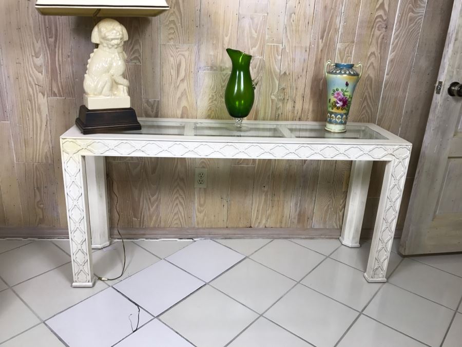 White Wooden Console Table With Glass Top [Photo 1]