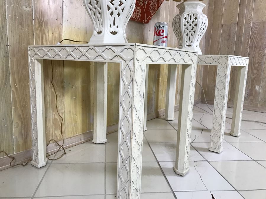 Pair Of White Wooden Side Tables [Photo 2]