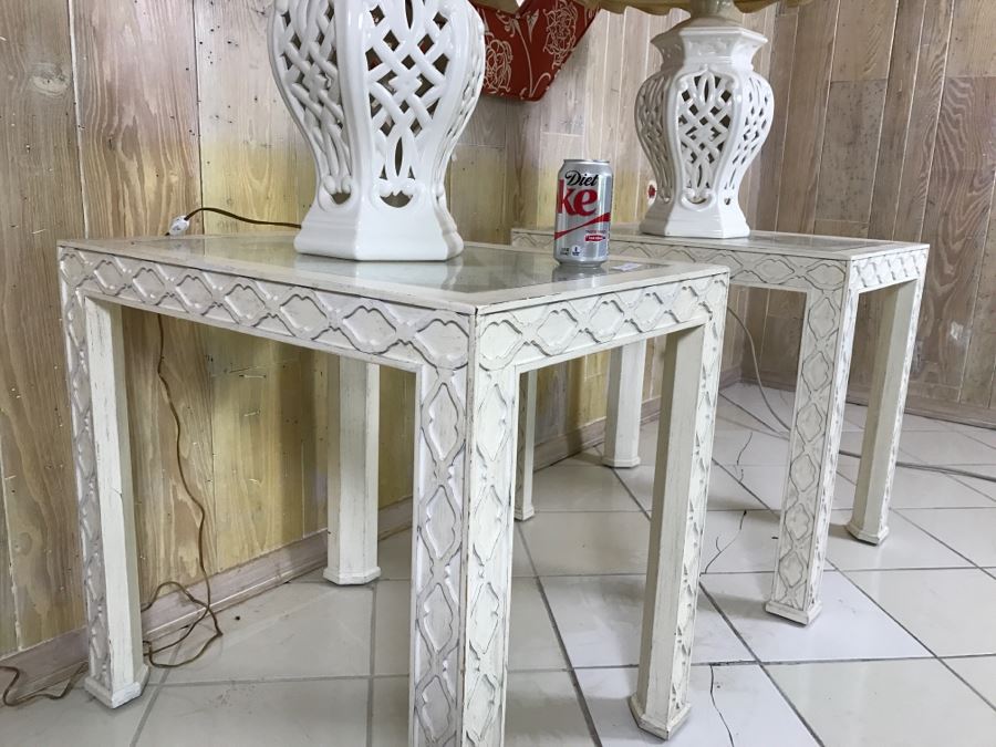Pair Of White Wooden Side Tables