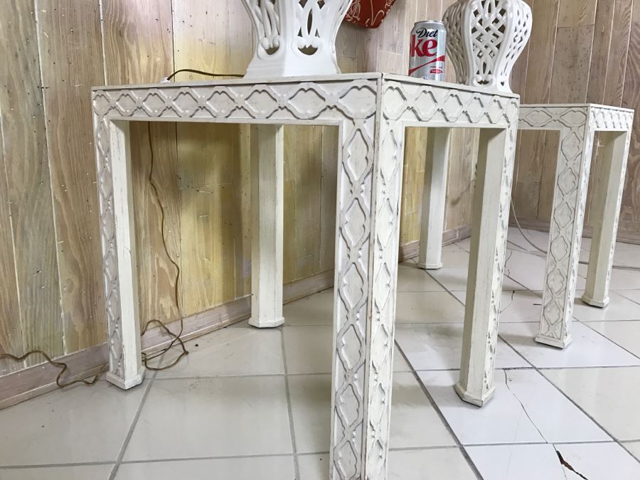Pair Of White Wooden Side Tables