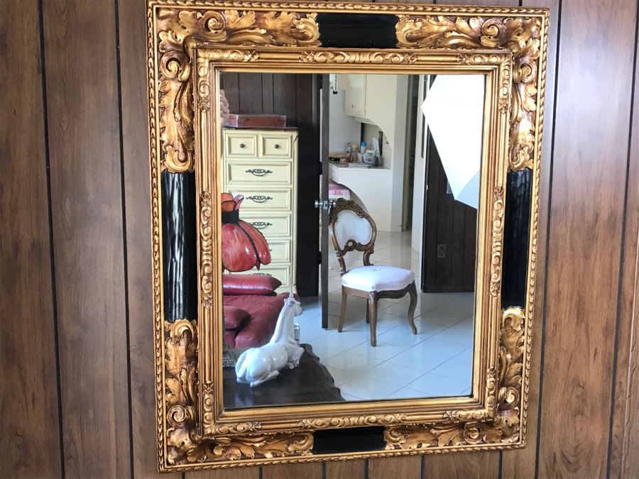 Stunning Gilt And Black Wooden Wall Mirror [Photo 2]
