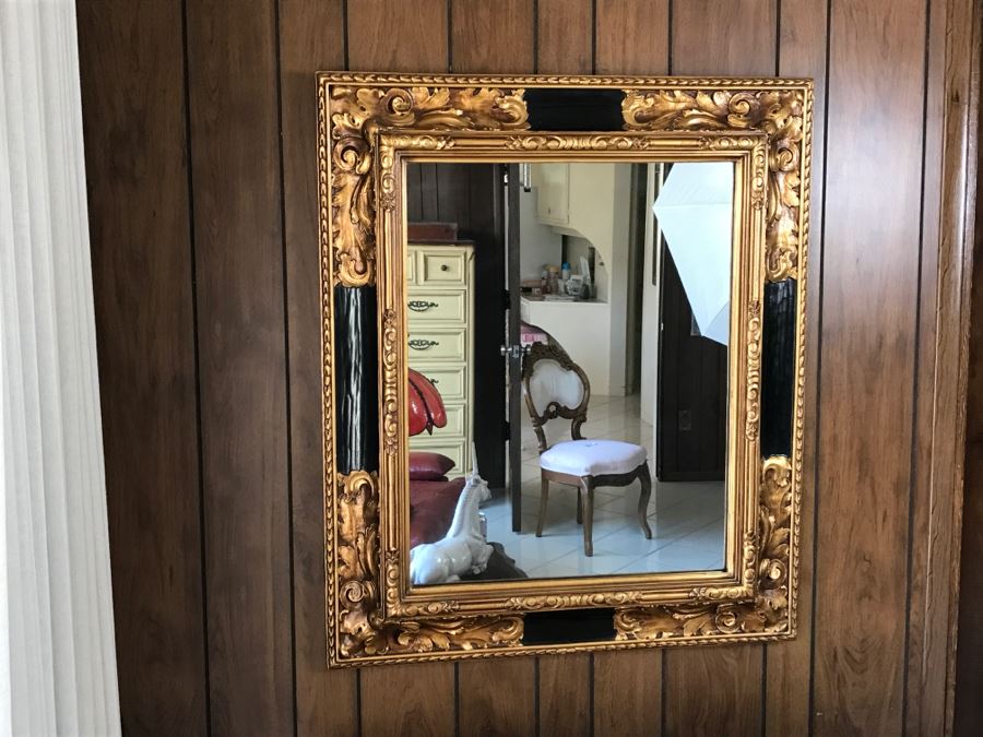 Stunning Gilt And Black Wooden Wall Mirror [Photo 3]
