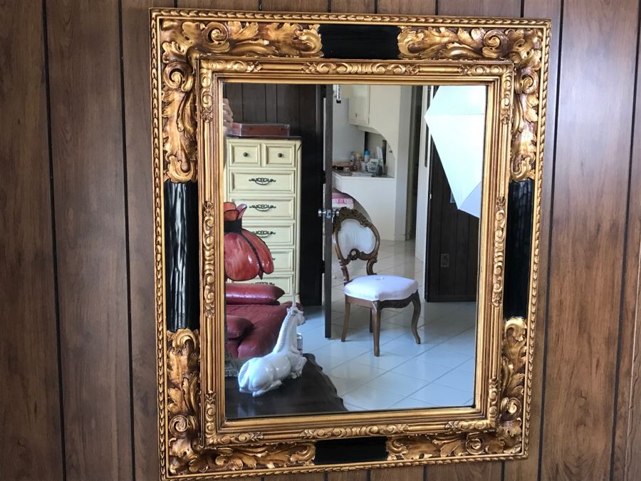 Stunning Gilt And Black Wooden Wall Mirror [Photo 1]