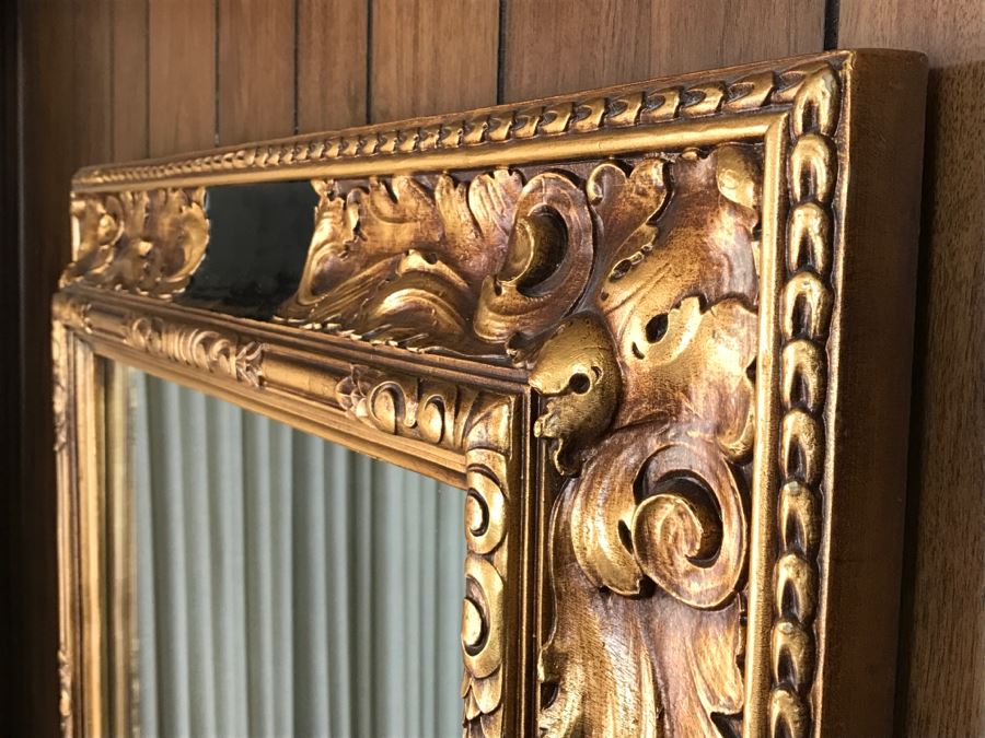 Stunning Gilt And Black Wooden Wall Mirror [Photo 5]