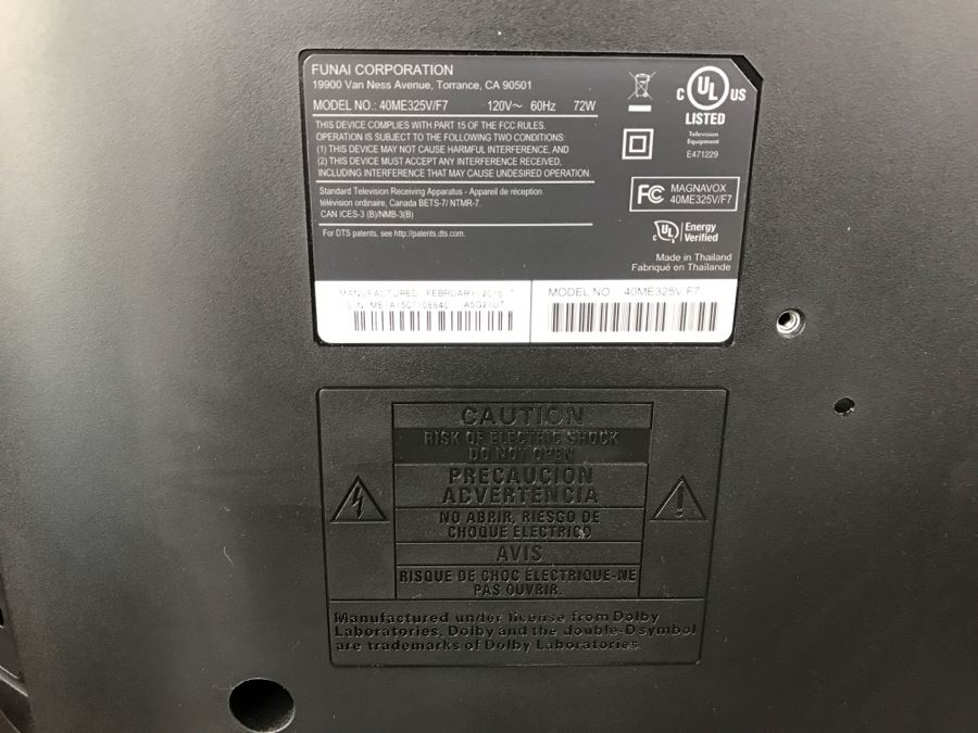 Magnavox LED TV Model 40ME325V/F7 [Photo 6]