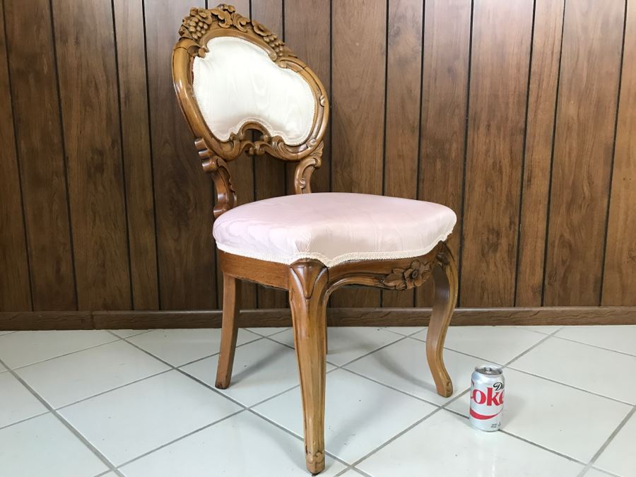 Nice Wooden Chair With Carved Flowers And Leaves [Photo 6]