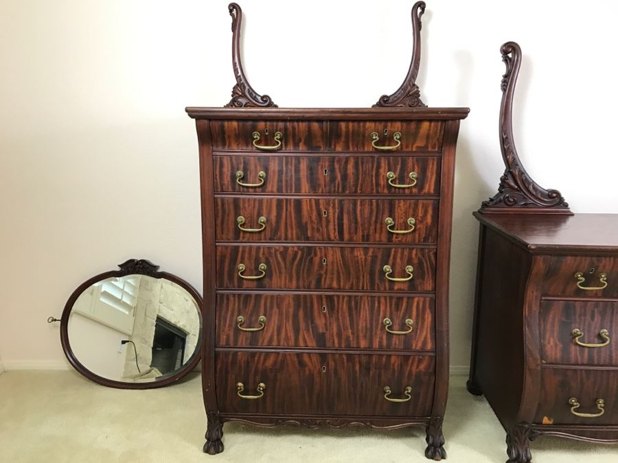 Stunning Widdicomb Grand Rapids, Michigan Dark Wood Bedroom Dresser Set Chest Of Drawers With Mirrors [Photo 5]