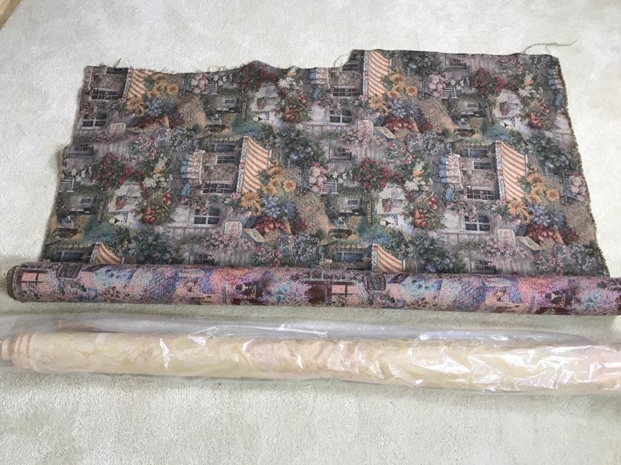 Quaint Village Print Upholstery Fabric Plus Classy Cream Colored Fabric Bolt [Photo 1]
